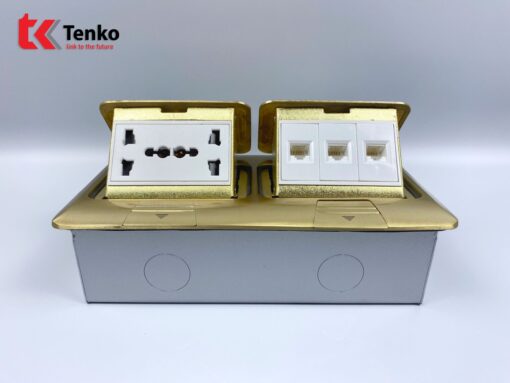 Ổ Cắm Điện Đôi 3 Chấu Âm Sàn+LAN TK-J04-03 Vàng