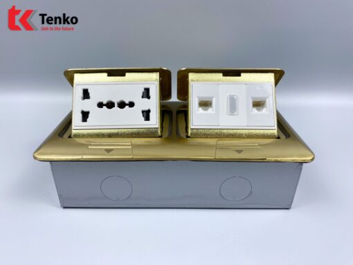 Ổ Cắm Điện Đôi 3 Chấu Âm Sàn+LAN TK-J04-04 Vàng