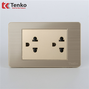 Ổ Cắm Điện Đôi 3 Chấu Màu Vàng Âm Tường TK-C7G-044