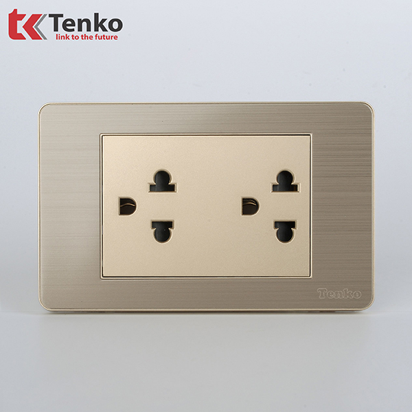 Ổ Cắm Điện Đôi 3 Chấu Màu Vàng Âm Tường TK-C7G-044