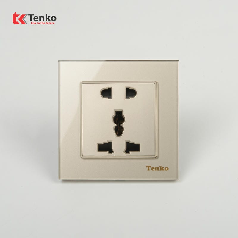 Ổ Cắm Điện Đôi Mặt Kính Cường Lực F71D-18 Vàng