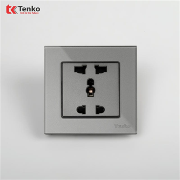 Ổ Cắm Điện Đôi Mặt Kính Cường Lực F71D-18 Xám