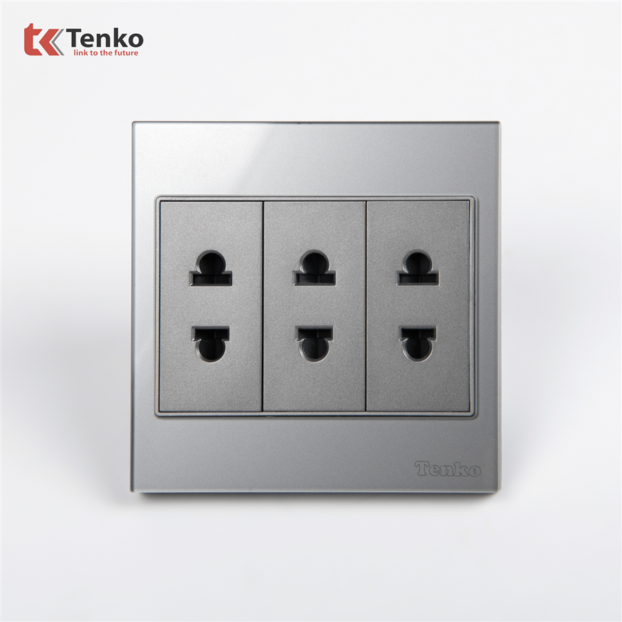 Ổ Cắm Điện Kính Cường Lực Tenko TK-V18-020 Xám