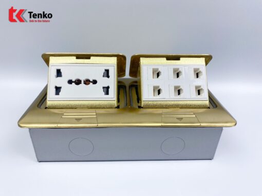 Ổ Cắm Đôi 3 Chấu Âm Sàn+Mạng LAN TK-J04-09 Vàng
