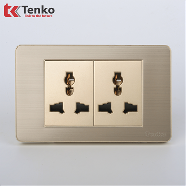 Ổ Cắm Đôi 3 Chấu Âm Tường Kim Loại TK-C7-050 Vàng