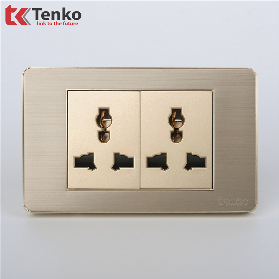 Ổ Cắm Đôi 3 Chấu Âm Tường Kim Loại TK-C7-050 Vàng