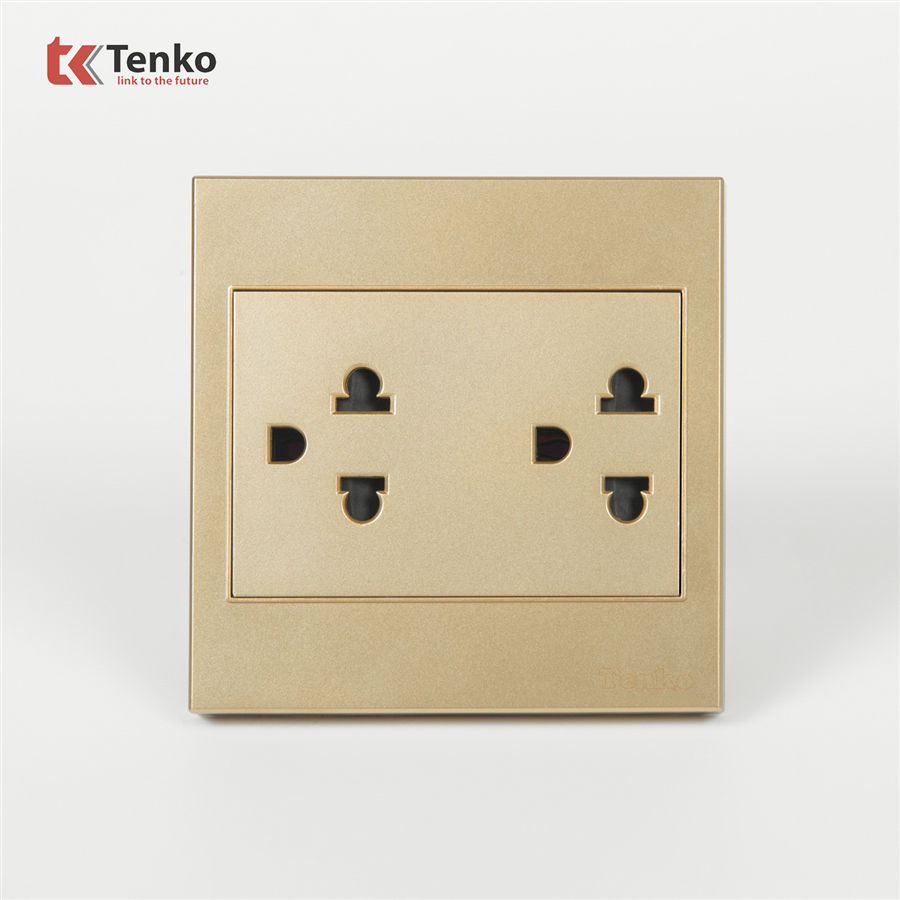 Ổ Cắm Đôi 3 Chấu Chấu Mặt Nhựa ABS TK-V1-044 Vàng