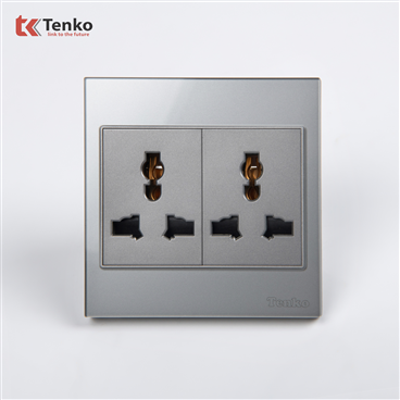 Ổ Cắm Đôi 3 Chấu Kính Cường Lực TK-V18-050 Xám