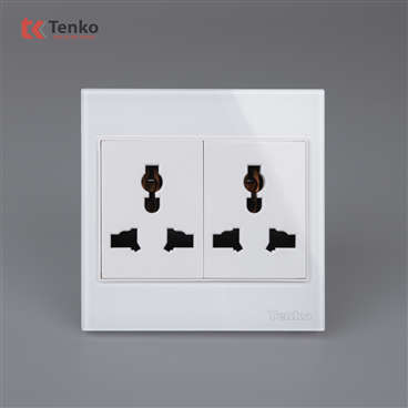 Ổ Cắm Đôi 3 Chấu Kính Cường Lực TK-V18-050 Trắng