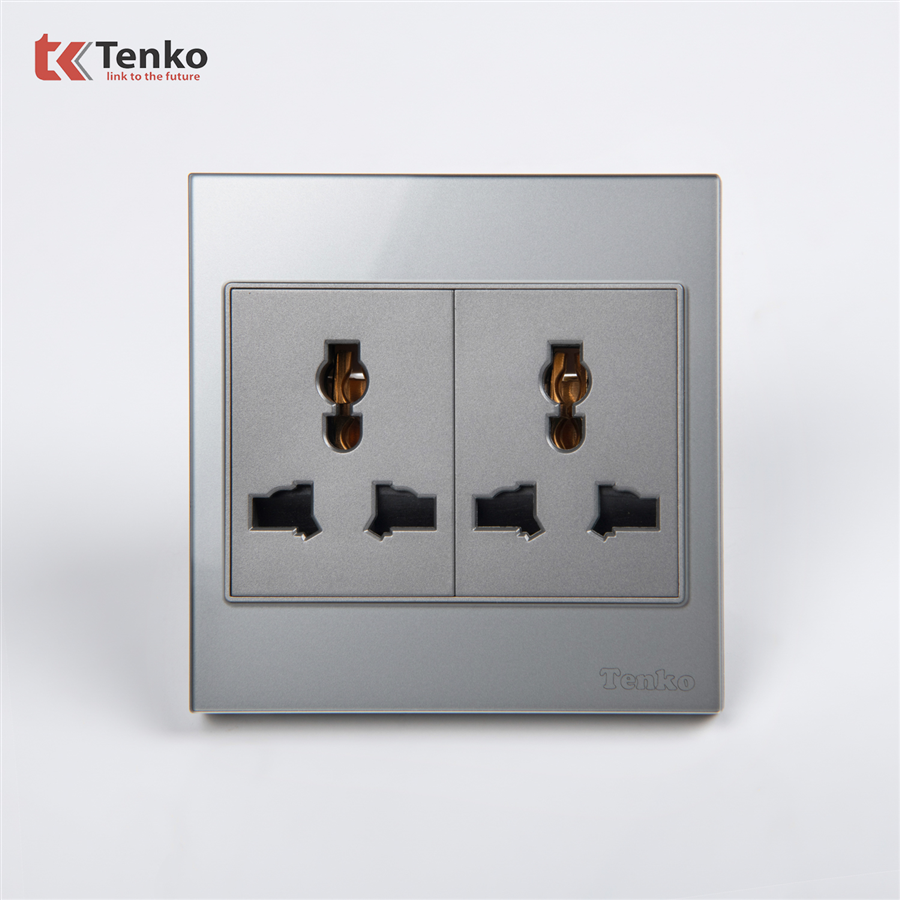 Ổ Cắm Đôi 3 Chấu Kính Cường Lực TK-V18-050 Xám