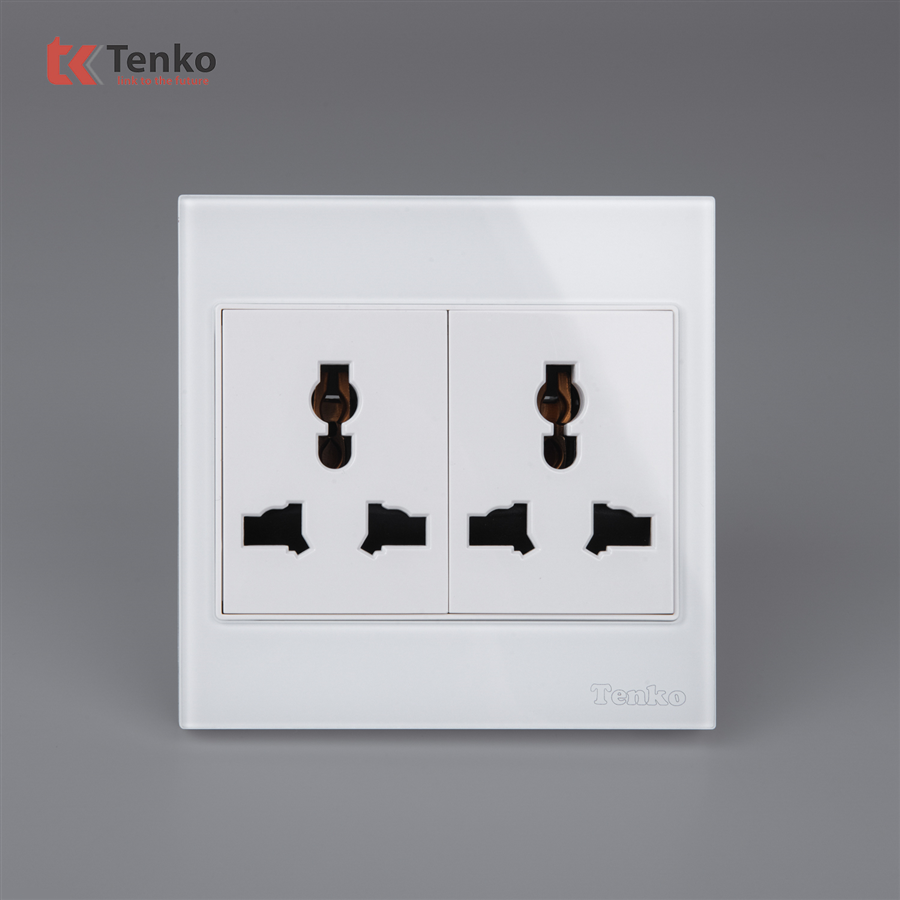 Ổ Cắm Đôi 3 Chấu Kính Cường Lực TK-V18-050 Trắng