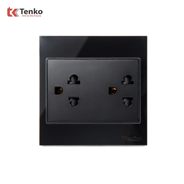 Ổ Cắm Đôi 3 Chấu Kính Cường Lực TK-V18-044 Đen