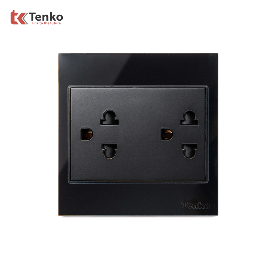Ổ Cắm Đôi 3 Chấu Kính Cường Lực TK-V18-044 Đen