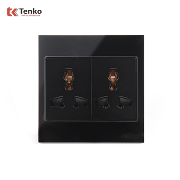 Ổ Cắm Đôi 3 Chấu Kính Cường Lực TK-V18-050 Đen