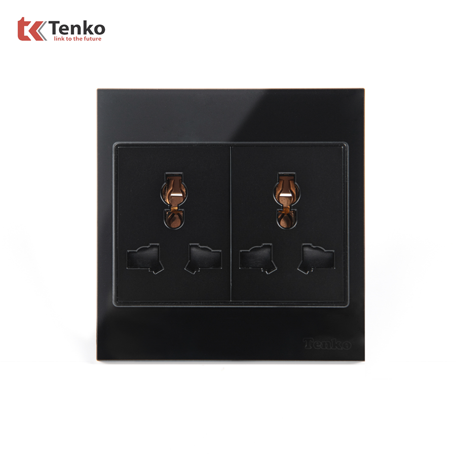 Ổ Cắm Đôi 3 Chấu Kính Cường Lực TK-V18-050 Đen