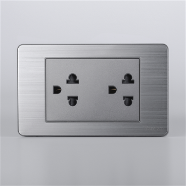 Ổ Cắm Đôi 3 Chấu Mặt Hợp Kim C7-044 Xám