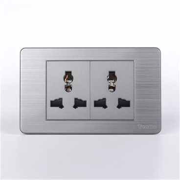 Ổ Cắm Đôi 3 Chấu Mặt Hợp Kim C7-050 Xám