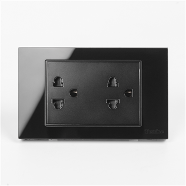 Ổ Cắm Đôi 3 Chấu Mặt Kính Cường Lực C18-044 Đen