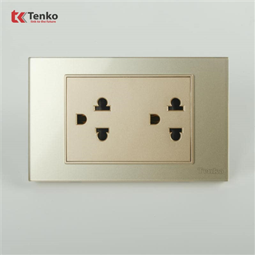 Ổ Cắm Đôi 3 Chấu Mặt Kính Cường Lực C18-044 Vàng