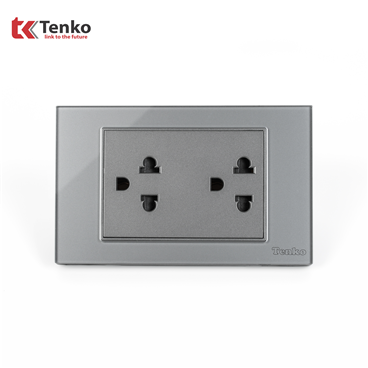 Ổ Cắm Đôi 3 Chấu Mặt Kính Cường Lực C18-044 Xám