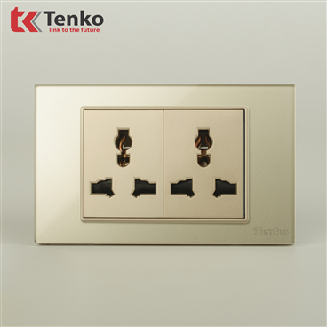 Ổ Cắm Đôi 3 Chấu Mặt Kính Cường Lực C18-050 Vàng