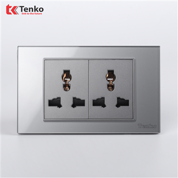 Ổ Cắm Đôi 3 Chấu Mặt Kính Cường Lực C18-050 Xám