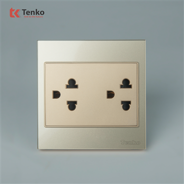 Ổ Cắm Đôi 3 Chấu Mặt Kính Cường LựcTK-V18-044 Vàng