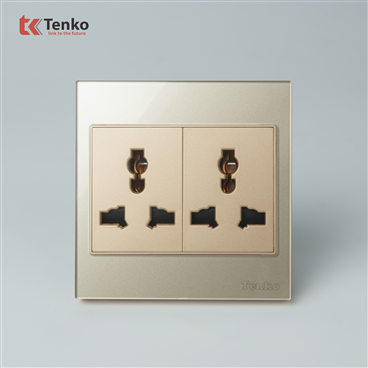 Ổ Cắm 3 Chấu Mặt Kính Cường Lực TK-V18-050 Vàng
