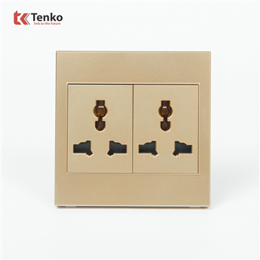 Ổ Cắm Đôi 3 Chấu Mặt Nhựa ABS Tenko TK-V1-050 Vàng