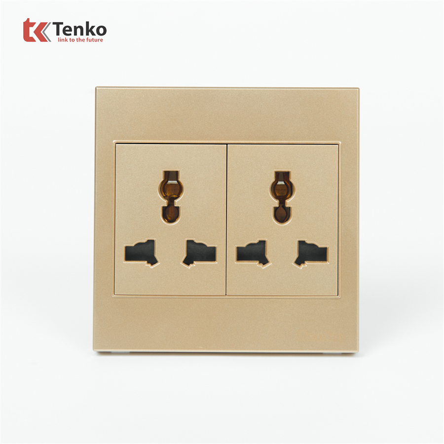 Ổ Cắm Đôi 3 Chấu Mặt Nhựa ABS Tenko TK-V1-050 Vàng