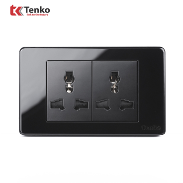 Ổ Cắm Đôi 3 Chấu Mặt Nhựa Epoxy TK-C9-050 Đen