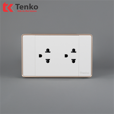 Ổ Cắm Đôi 3 Chấu Tràn Viền C1-044 Trắng Viền Vàng