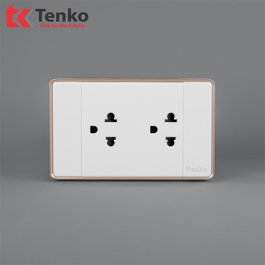 Ổ Cắm Đôi 3 Chấu Tràn Viền C1-044 Trắng Viền Vàng