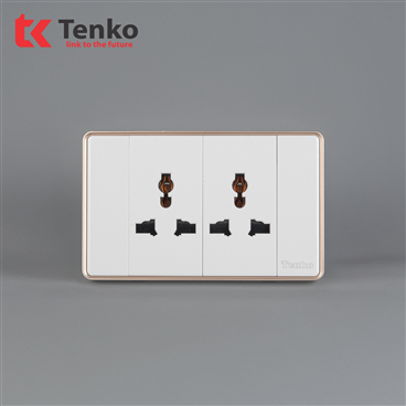 Ổ Cắm Đôi 3 Chấu Tràn Viền C1-050 Trắng Viền Vàng