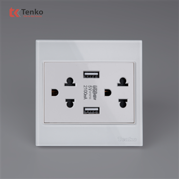 Ổ Cắm 3 Chấu+USB Kính Cường Lực TK-V18-046 Trắng