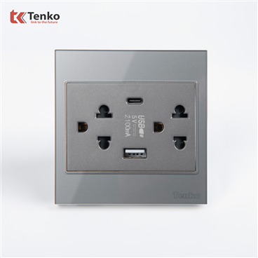 Ổ Cắm Đôi 3 Chấu + USB + Type C TK-V18-045 Xám