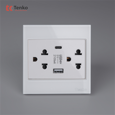 Ổ Cắm Đôi 3 Chấu + USB + Type C TK-V18-045 Trắng