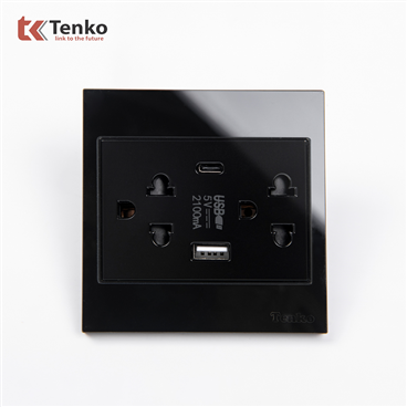 Ổ Cắm Đôi 3 Chấu + USB + Type C TK-V18-045 Đen