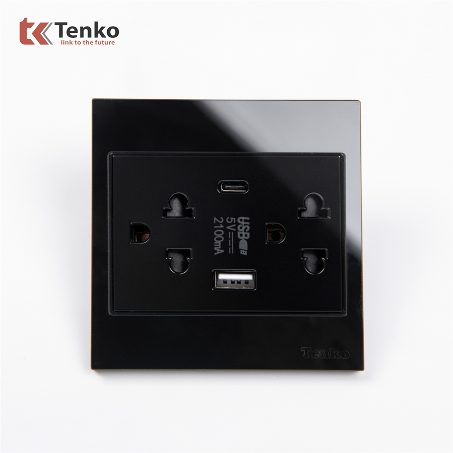 Ổ Cắm Đôi 3 Chấu + USB + Type C TK-V18-045 Đen