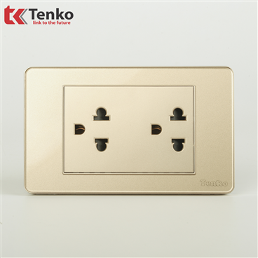 Ổ Cắm Đôi 3Chấu Mặt Nhựa Phủ Bóng Kính C9-044 Vàng