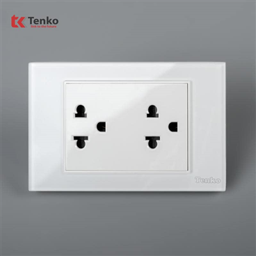 Ổ Cắm Đôi 3 Chấu Mặt Kính Cường Lực C18-044 Trắng