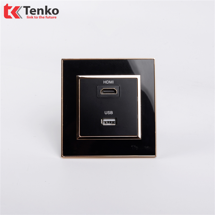 Ổ Cắm HDMI, USB Mặt Nhựa Cao Cấp F66-76 Đen