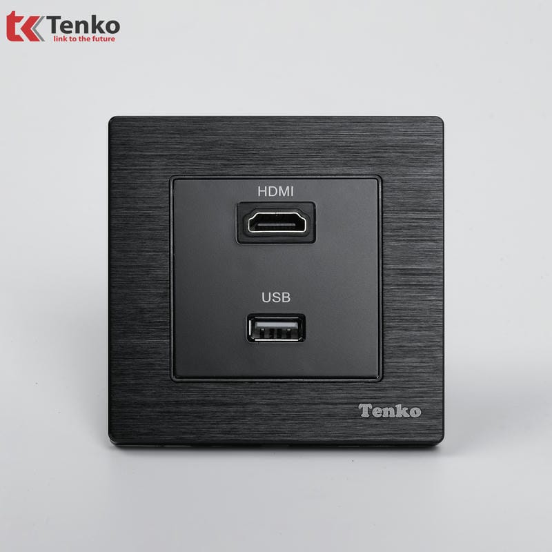 Ổ Cắm HDMI, USB Mặt Vân Hợp Kim F71B-76 Đen Xước