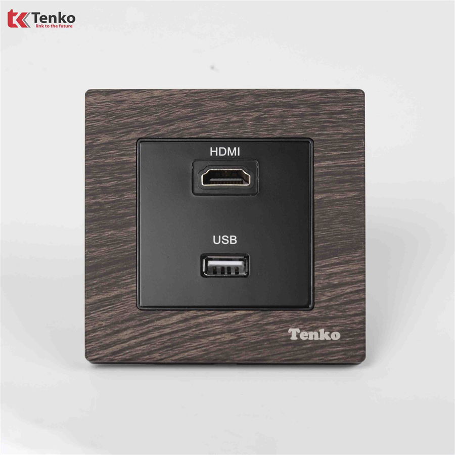 Ổ Cắm HDMI, USB Mặt Vuông Vân Gỗ F71A-76