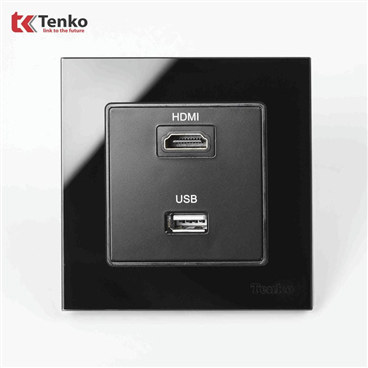 Ổ Cắm HDMI và USB Mặt Kính Cường Lực F71D-76 Đen
