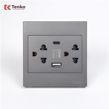 Ổ Cắm Kèm USB, Type C Mặt Nhựa ABS Tenko TK-V1-045