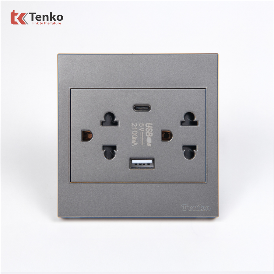 Ổ Cắm Kèm USB, Type C Mặt Nhựa ABS Tenko TK-V1-045