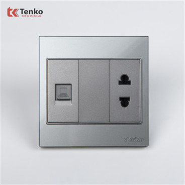 Ổ LAN Kèm Ổ Cắm Mặt Kính Cuờng Lực TK-V18-078 Xám