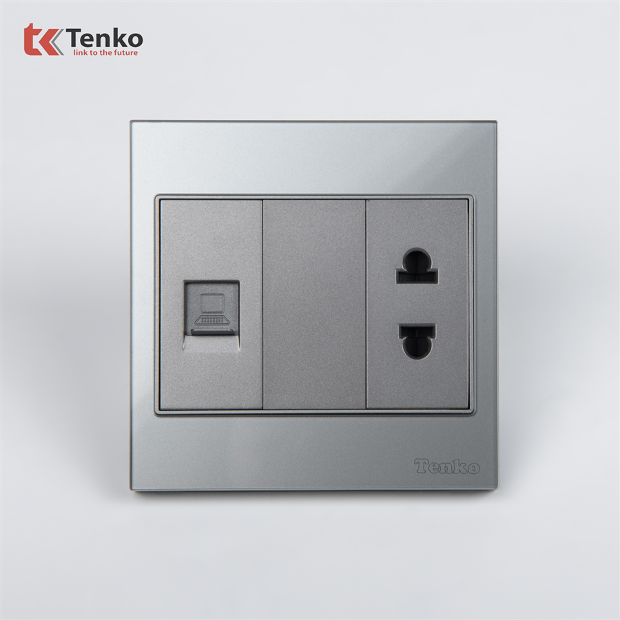 Ổ LAN Kèm Ổ Cắm Mặt Kính Cuờng Lực TK-V18-078 Xám