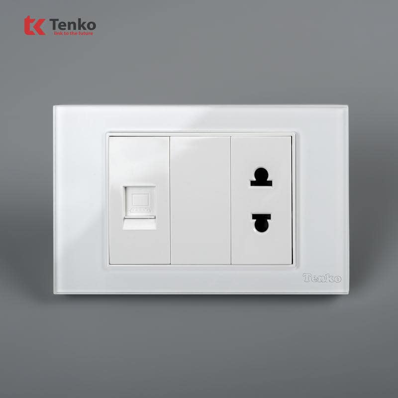 Ổ Cắm, Mạng LAN Mặt Kính Cường Lực C18-076 Trắng